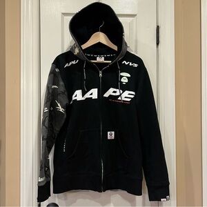 NWOT Aape by A Bathing Ape Zip Up Hoodie Camo Print Black Camouflage Sleeve XL